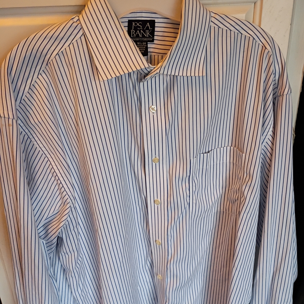 Jos. A. Bank White Shirt with Blue Pinstripes